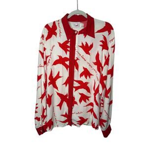 Vintage Mondi Red Bird Script Avant Garde Art-to-Wear Retro Blouse Size EU 42 L